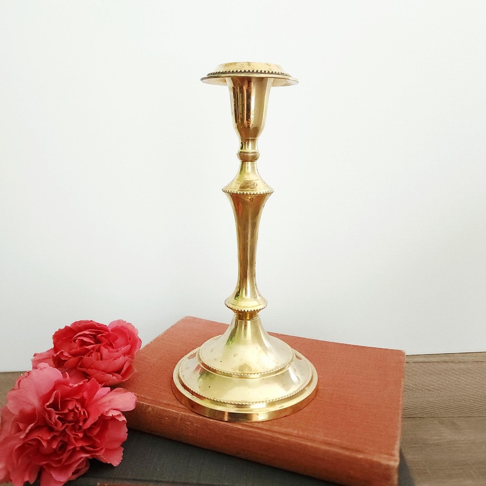 Vintage Brass Candlestick Holder with beaded‎ accen - Picture 8 of 10